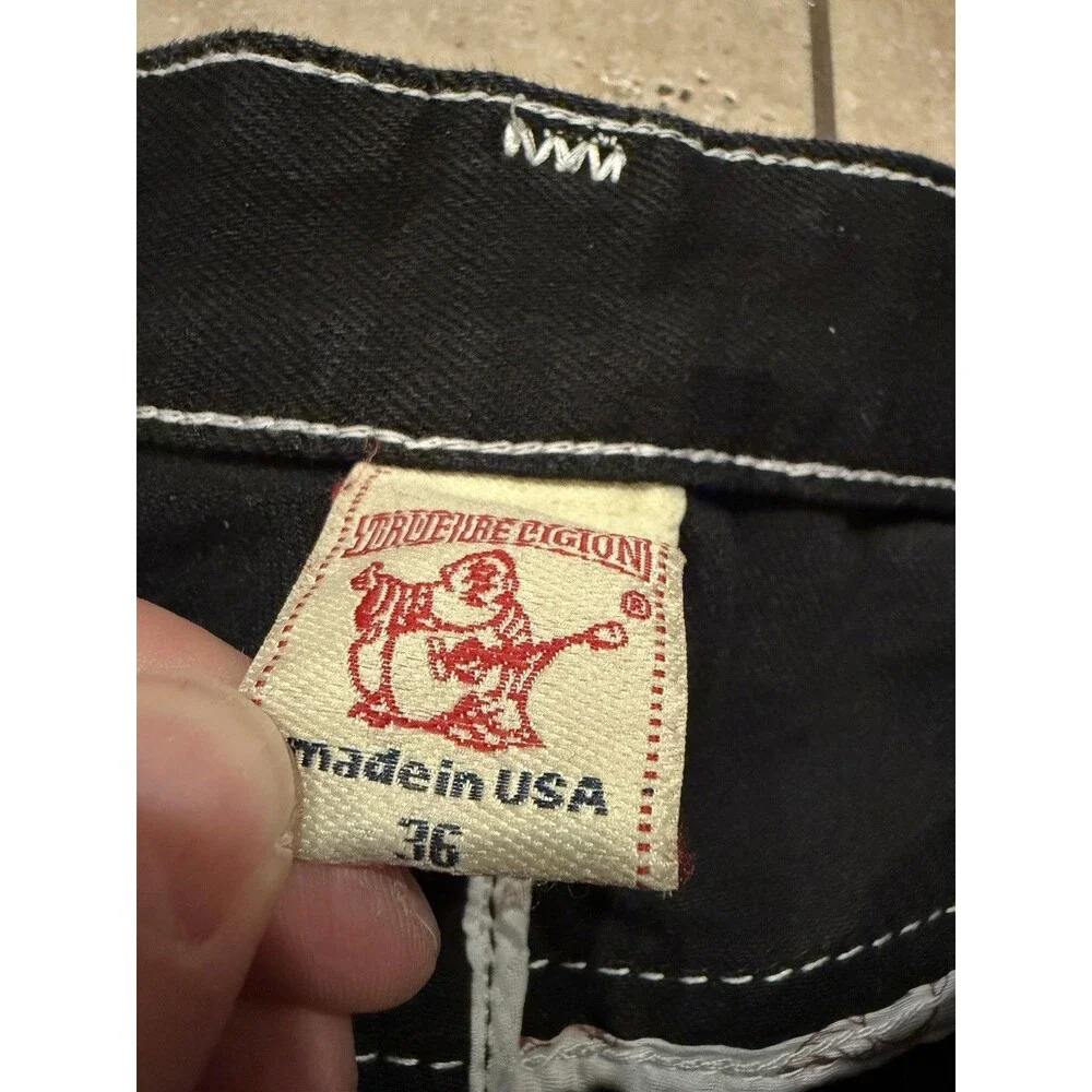 True Religion Jeans Men 36x32 Joey Super T Black Denim USA Made Rope Flap Pocket - Picture 3 of 11